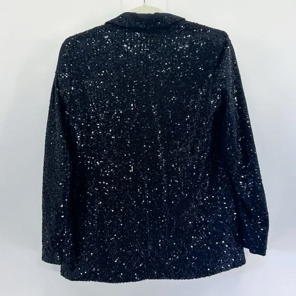 Banana Republic Black Sequin Blazer High Waisted Wide Leg Pants Set Size 6 Small